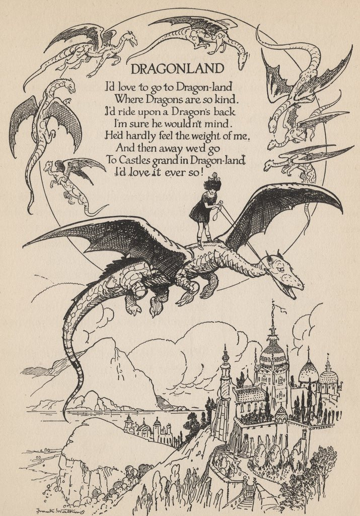 Detail of Illustration of girl riding flying dragon by Anonymous