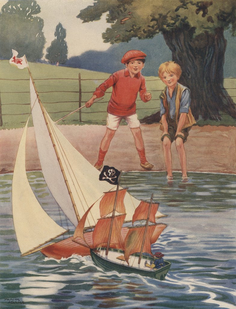 Detail of Illustration of boys playing with toy boats by Anonymous