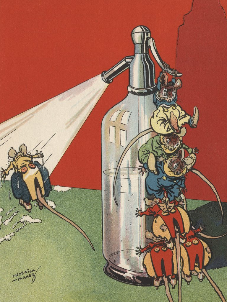Detail of Illustration of mice spraying soda syphon bottle by Anonymous