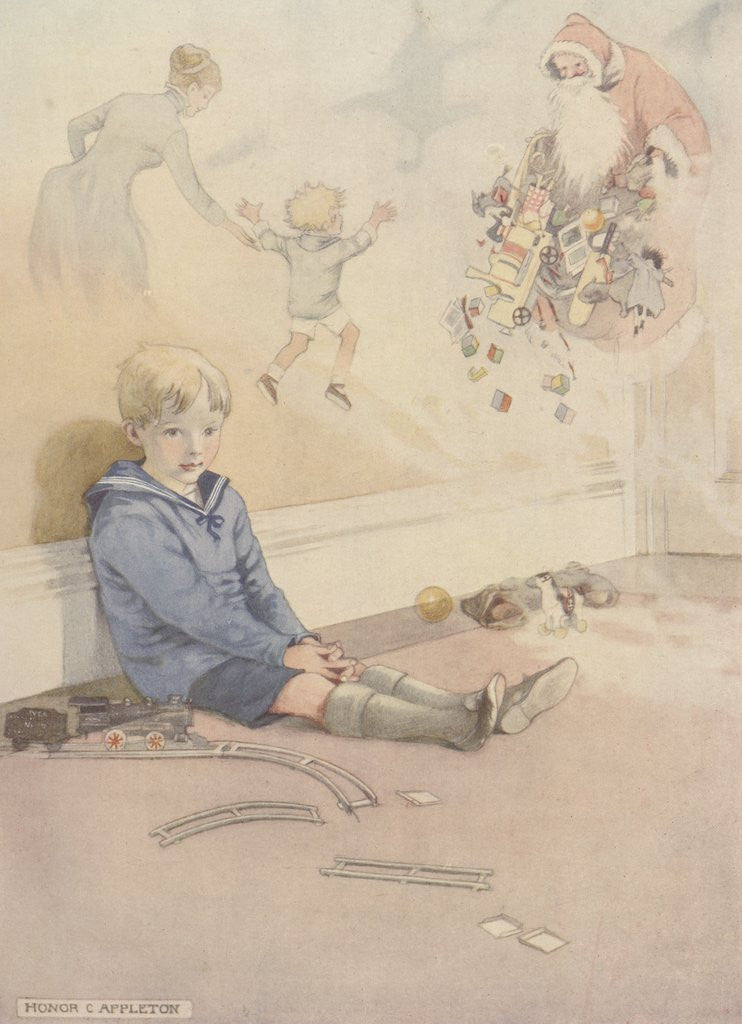 Detail of Illustration of boy daydreaming about Santa Claus by Anonymous