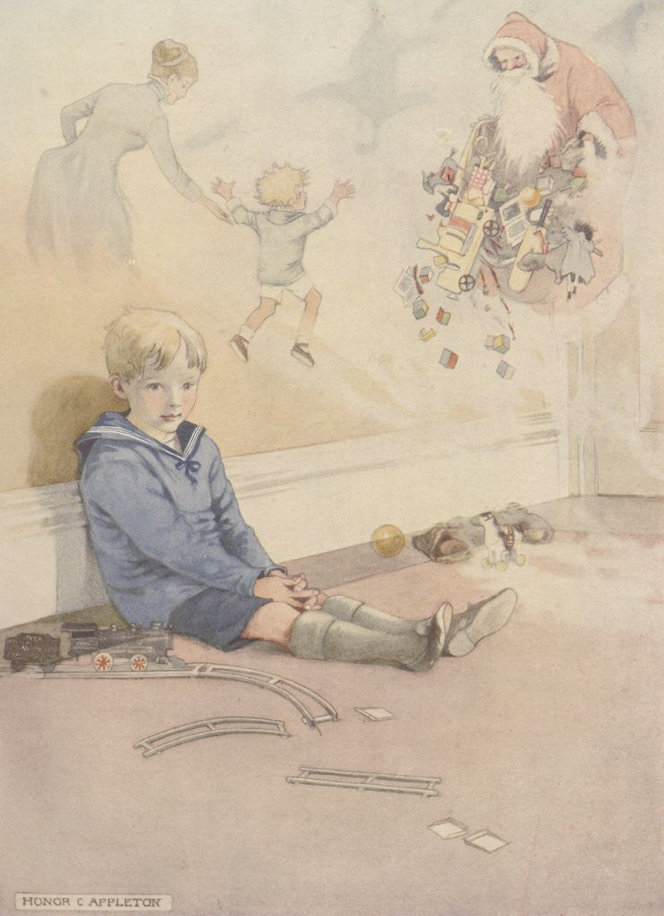 Detail of Illustration of boy daydreaming about Santa Claus by Corbis
