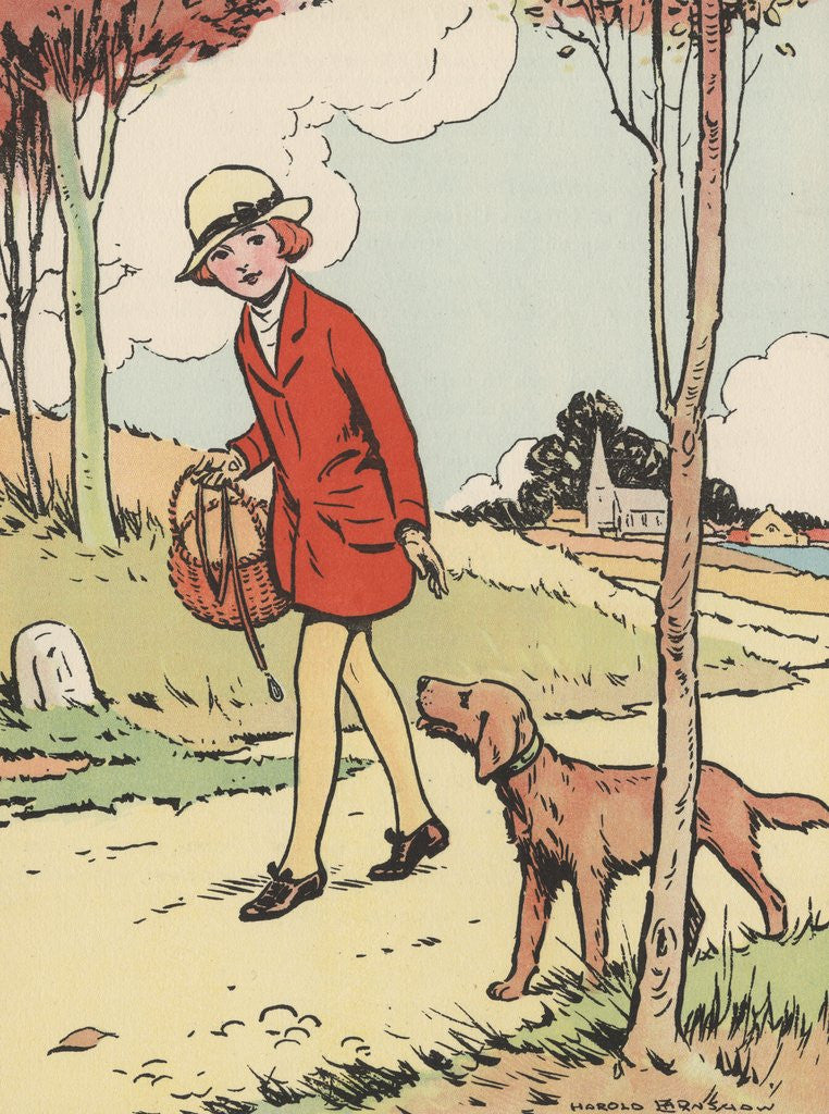 Detail of Illustration of girl walking with dog by Anonymous