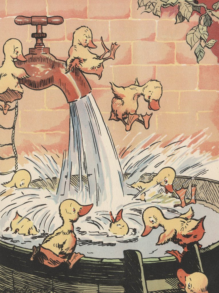 Detail of Illustration of ducklings playing in pail of water by Anonymous