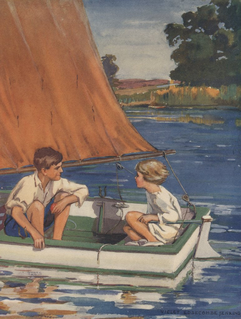 Detail of Illustration of children in sailboat by Anonymous