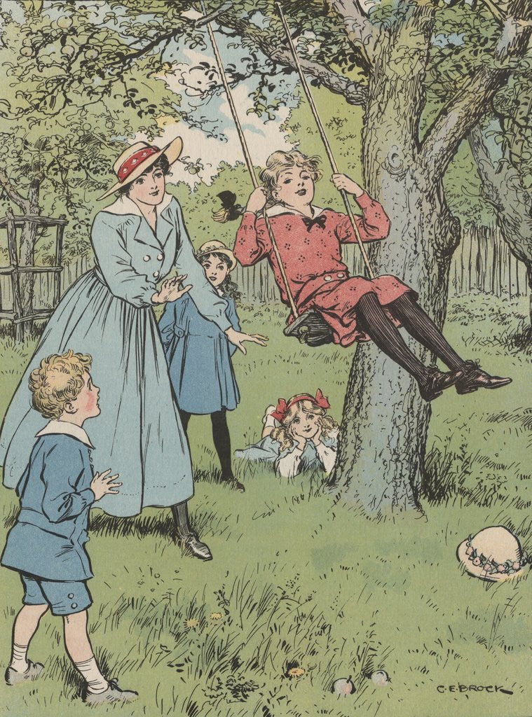 Detail of Illustration of children playing on swing by Anonymous