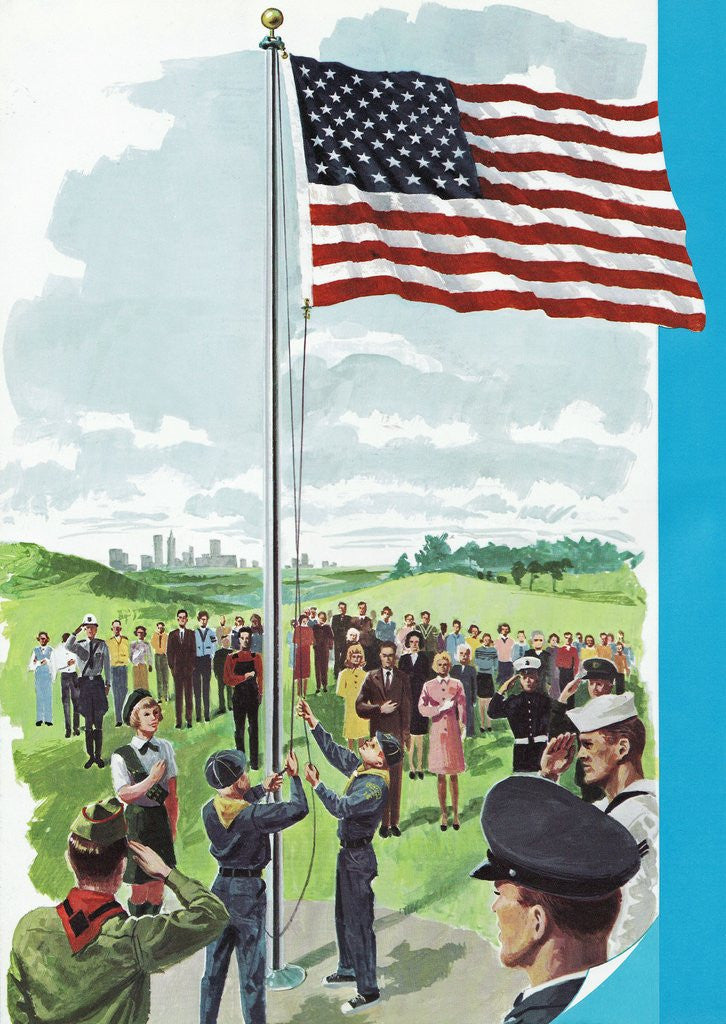 Detail of Boys scouts raising American flag by Anonymous