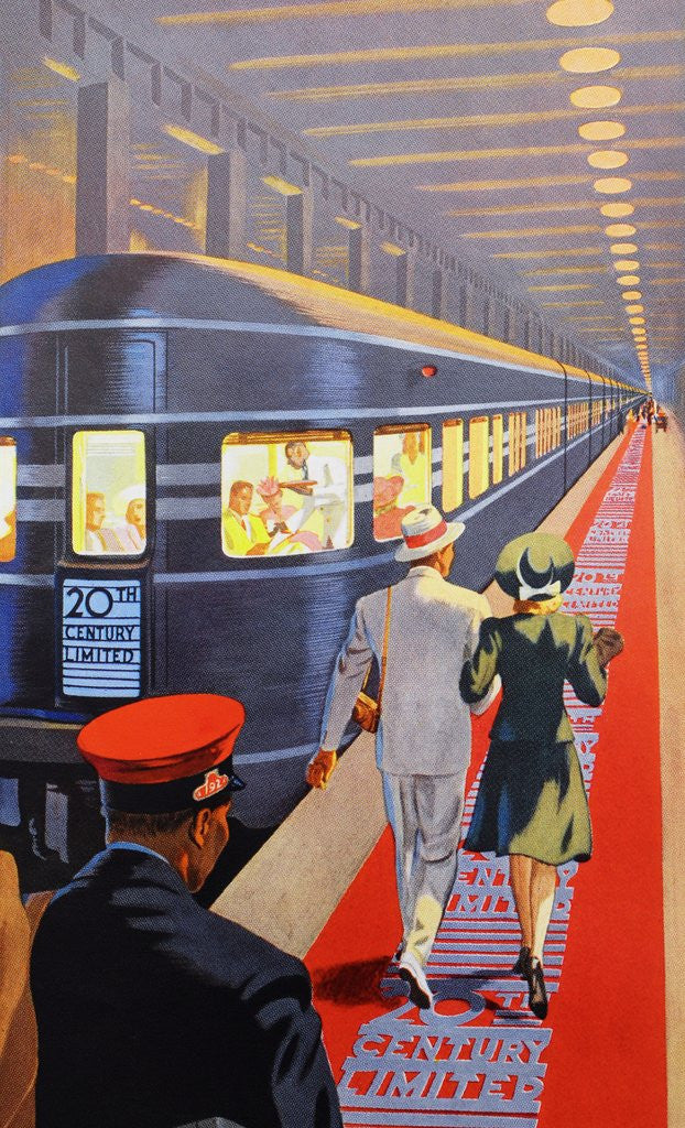 Detail of Couple walking toward passenger train by Anonymous