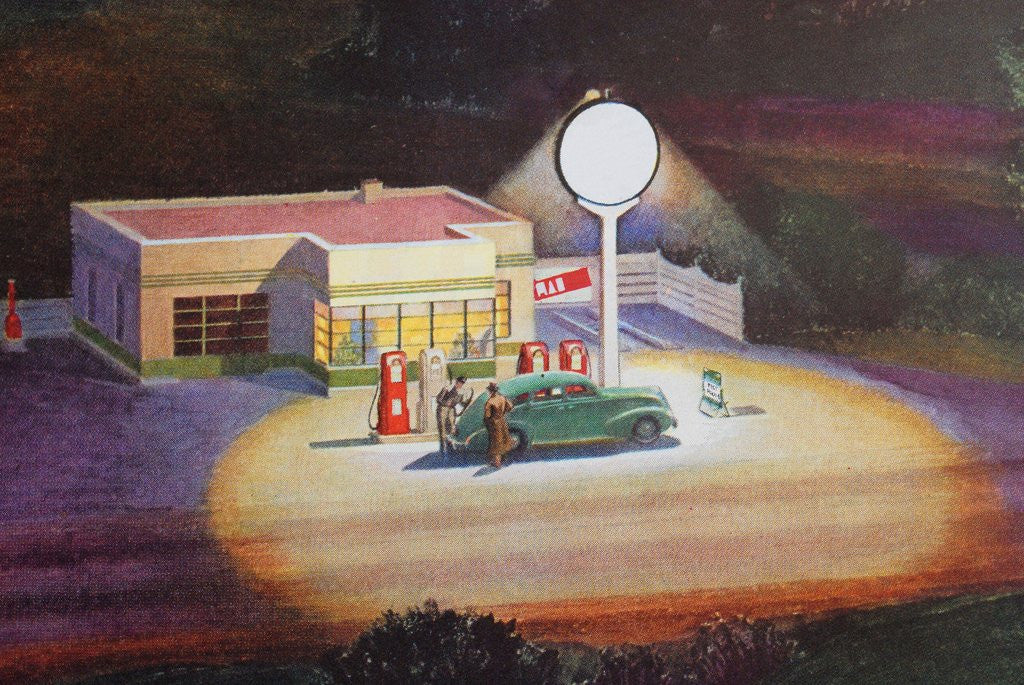 Detail of Gas station at night by Anonymous