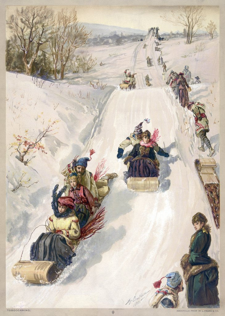 Detail of Tobogganing in countryside by Anonymous