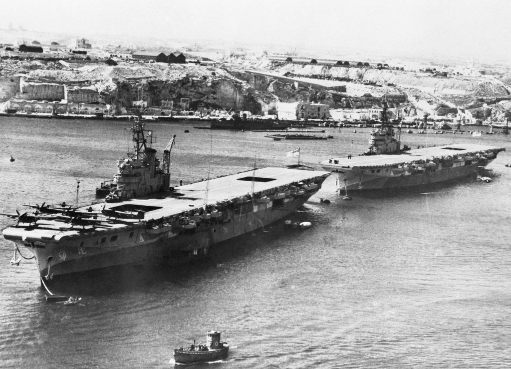 Detail of British Light Fleet Carrier Vengeance and sister ship in the Mediterranean by Corbis