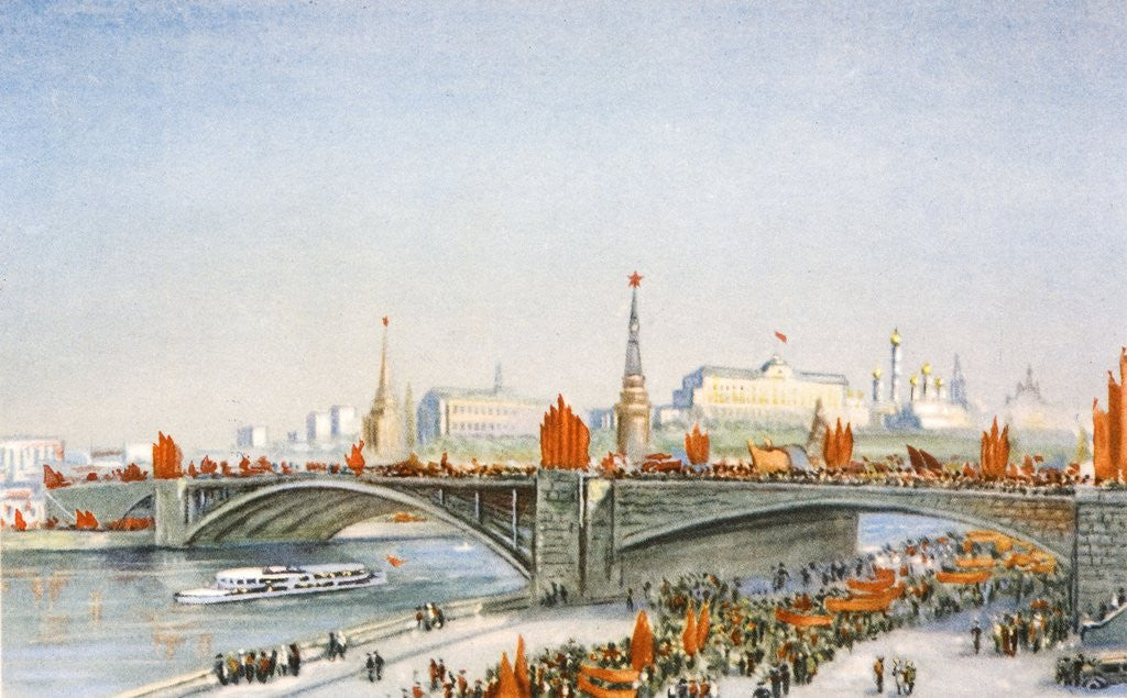 Detail of Postcard of a May-Day parade on the banks of the Moskva River in Moscow, USSR by Anonymous