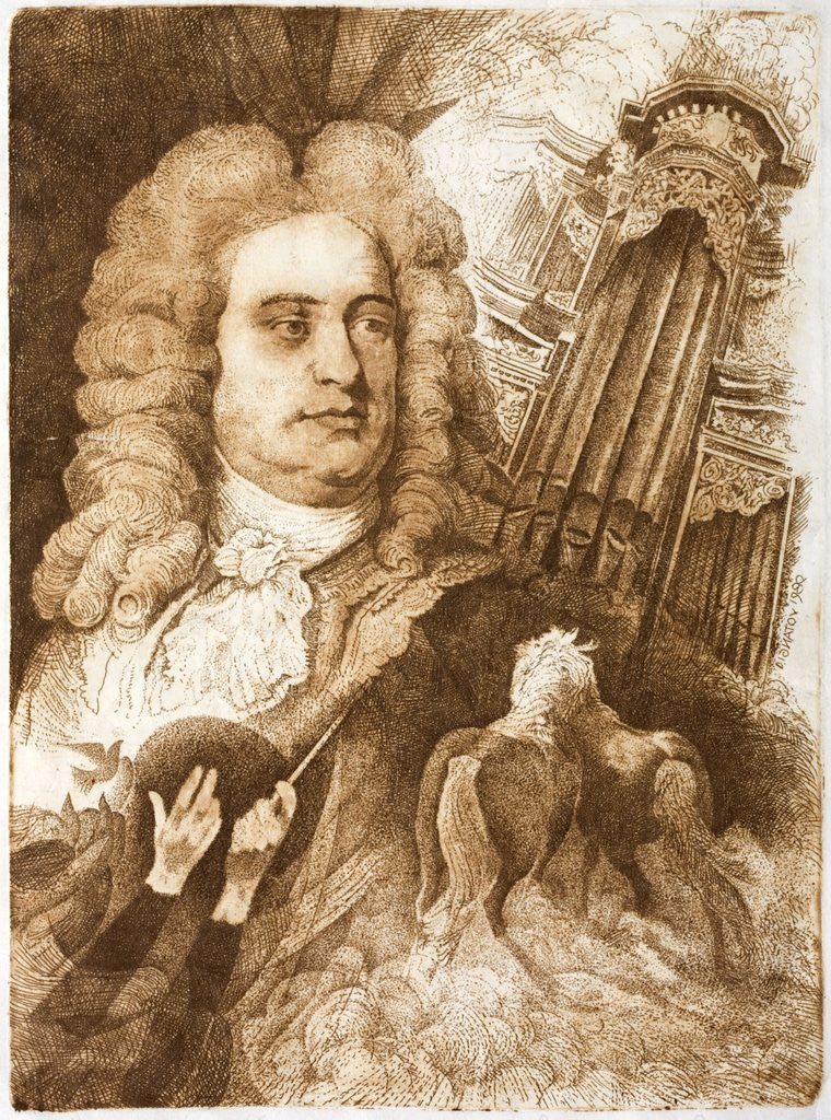 Detail of Central European engraving of the composer. George Frideric Handel (Georg Friedrich HÃ¤ndel: 1685 ? 1759) by Anonymous