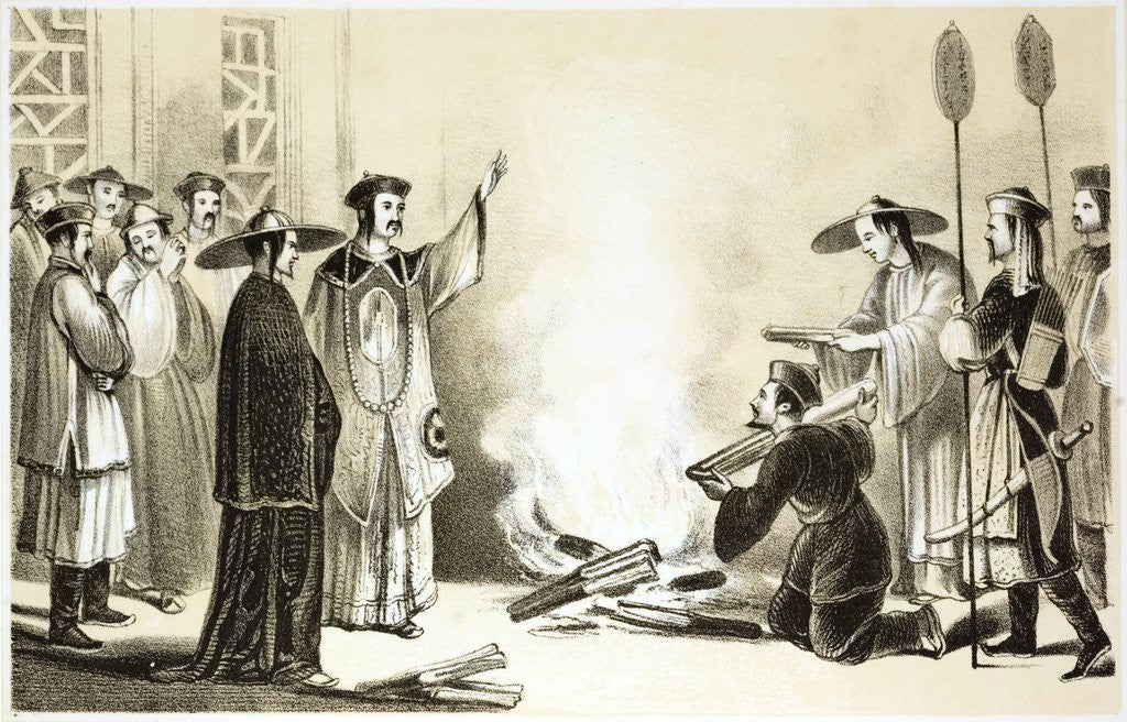 Detail of Book burning by a Manchu official by Anonymous