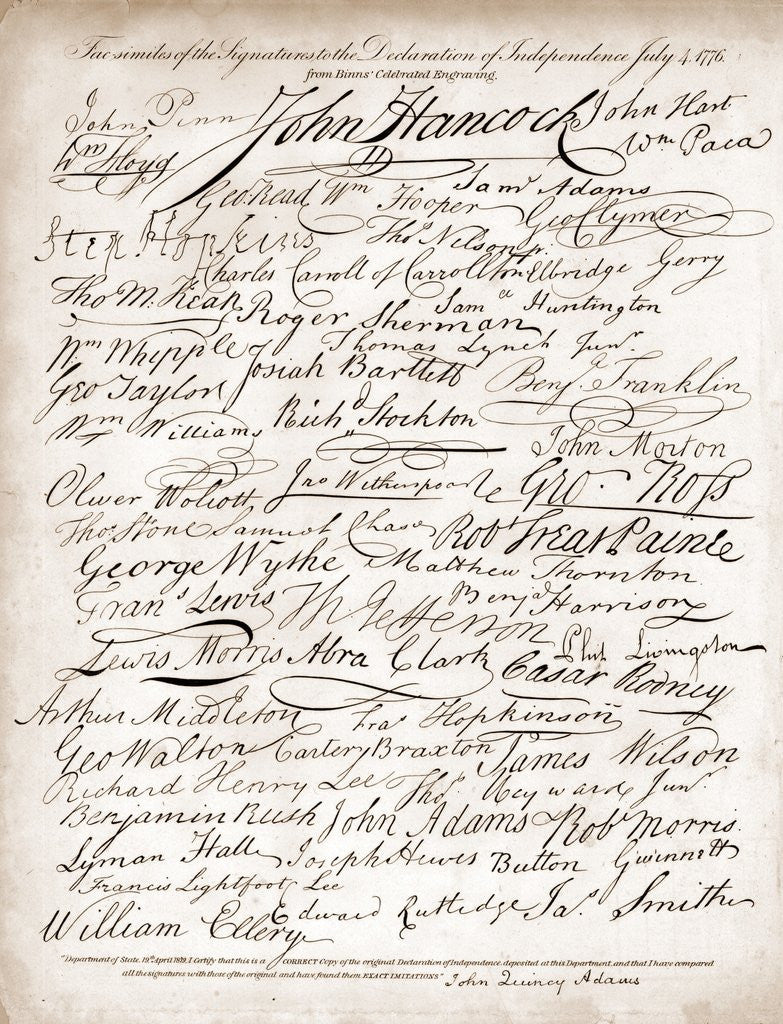 Detail of Facsimile of signatures on the Declaration of Independence by Anonymous