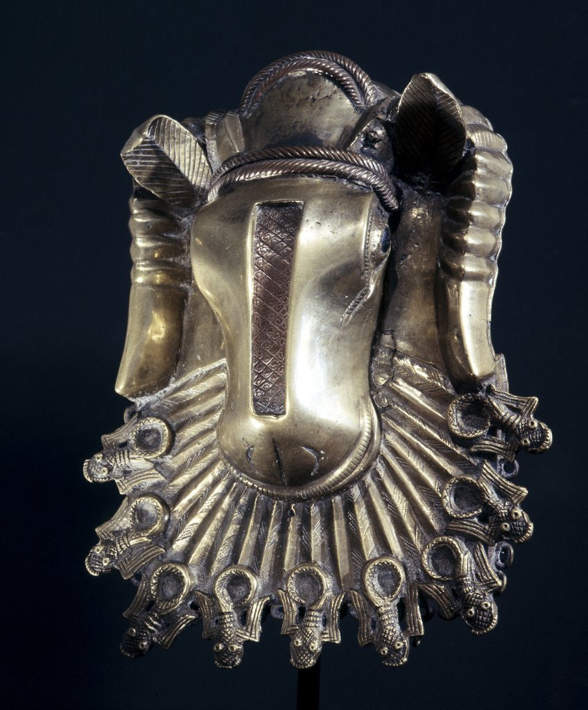Detail of Benin brass hip mask worn by Benin chiefs by Anonymous