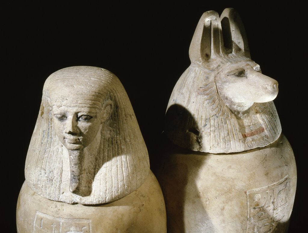 Detail of Ancient Egyptian limestone canopic jars by Corbis