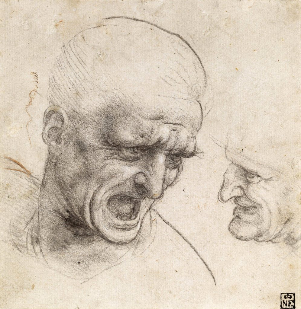 Detail of Study for the Heads of Two Soldiers in the Battle of Anghiari by Leonardo da Vinci