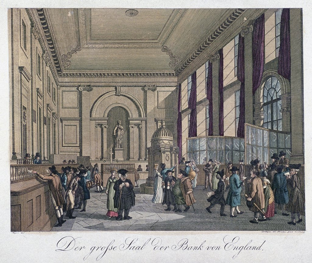 Detail of The Great Hall of the Bank of England by Augustus Charles Pugin