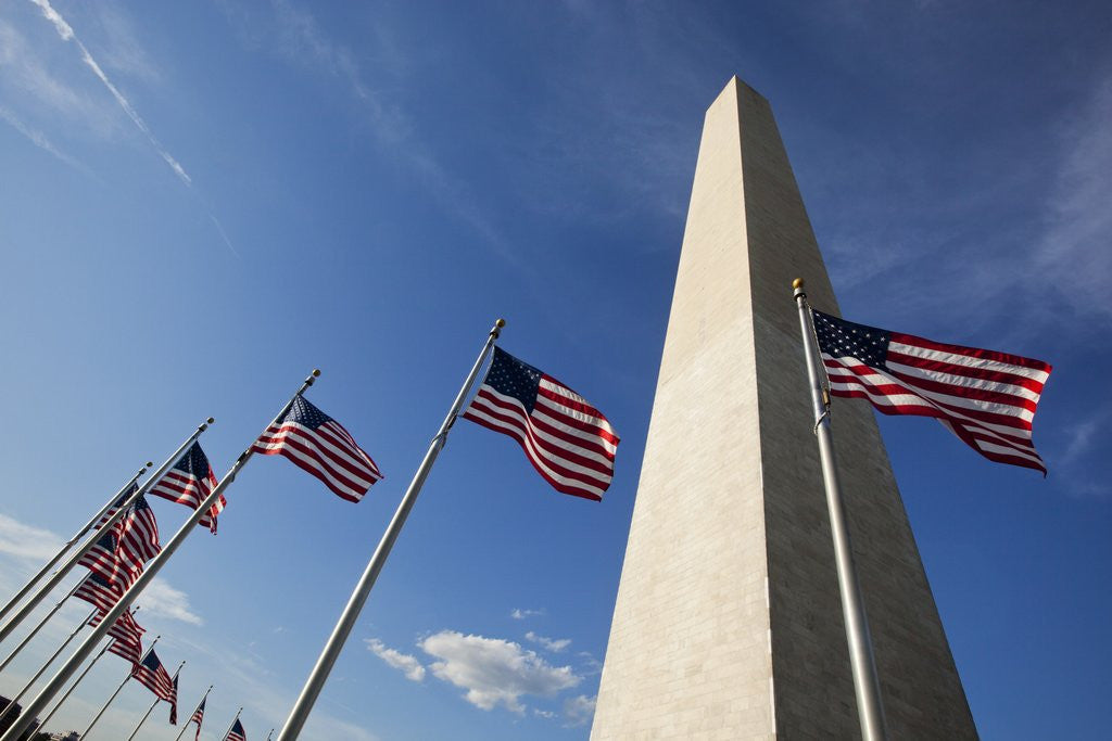 Detail of American flags encircling Washington Monument by Corbis