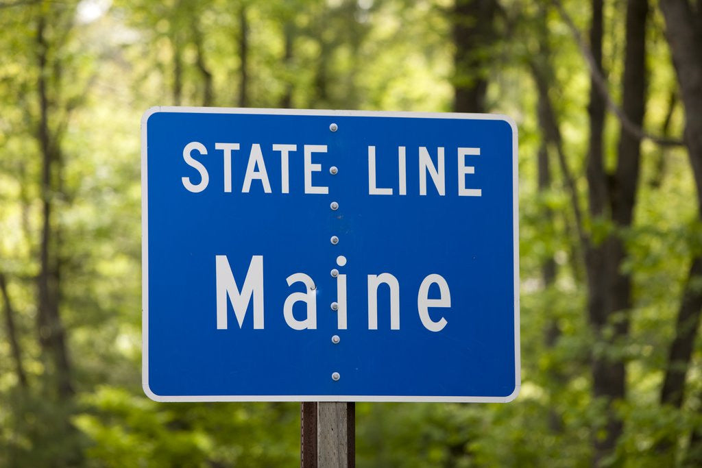 Detail of Maine state line road sign by Anonymous