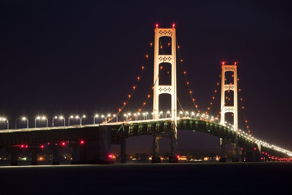 Detail of Mackinac Bridge at night by Anonymous