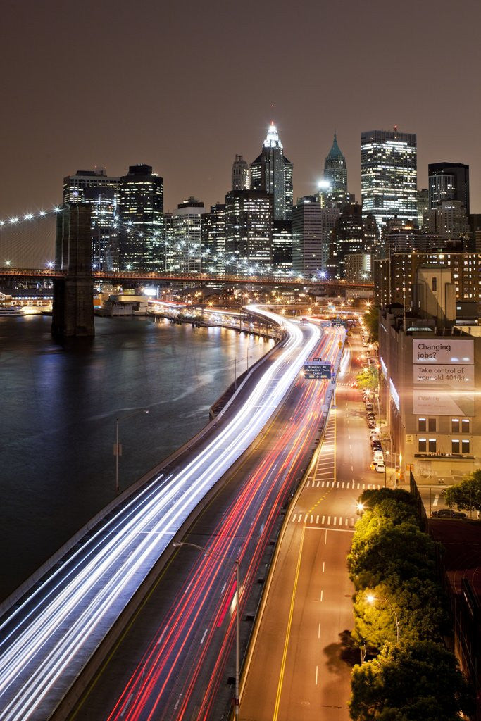 Detail of Brooklyn Bridge and Manhattan Skyline, New York City by Anonymous
