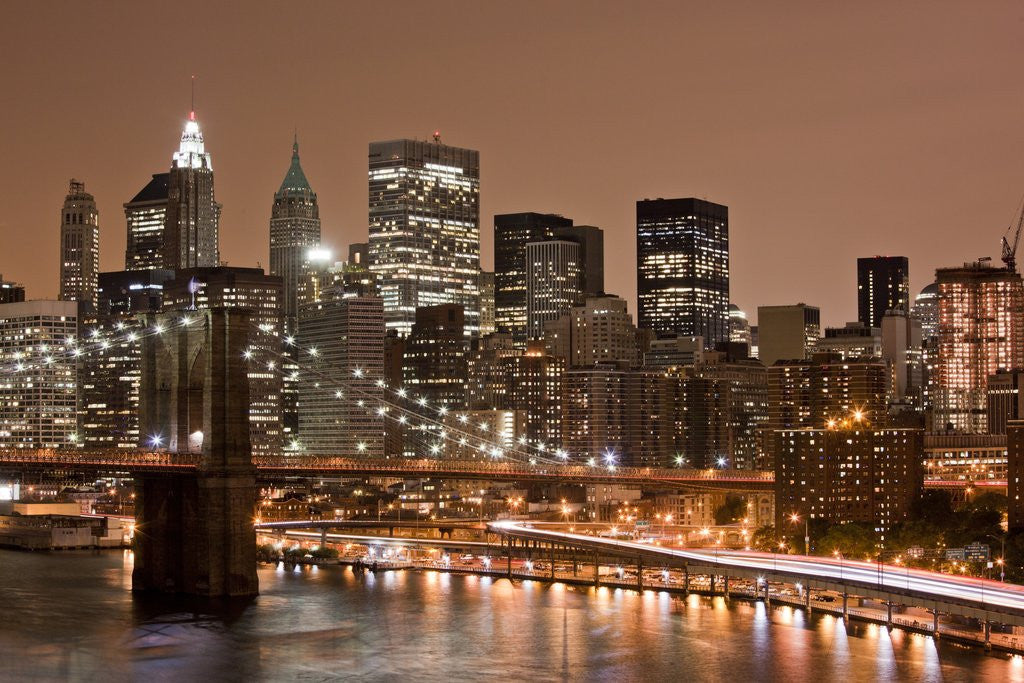 Detail of Brooklyn Bridge and Manhattan Skyline, New York City by Anonymous