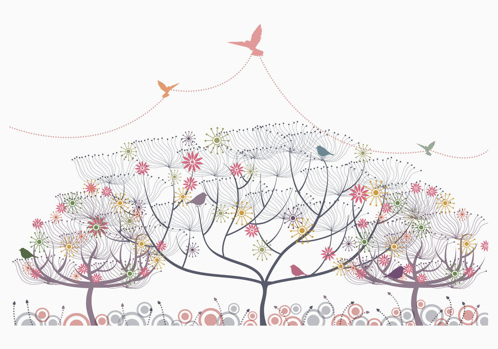 Detail of Trees and bird by Anonymous