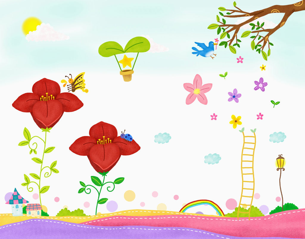 Detail of Sunny spring scenery with flowers by Anonymous