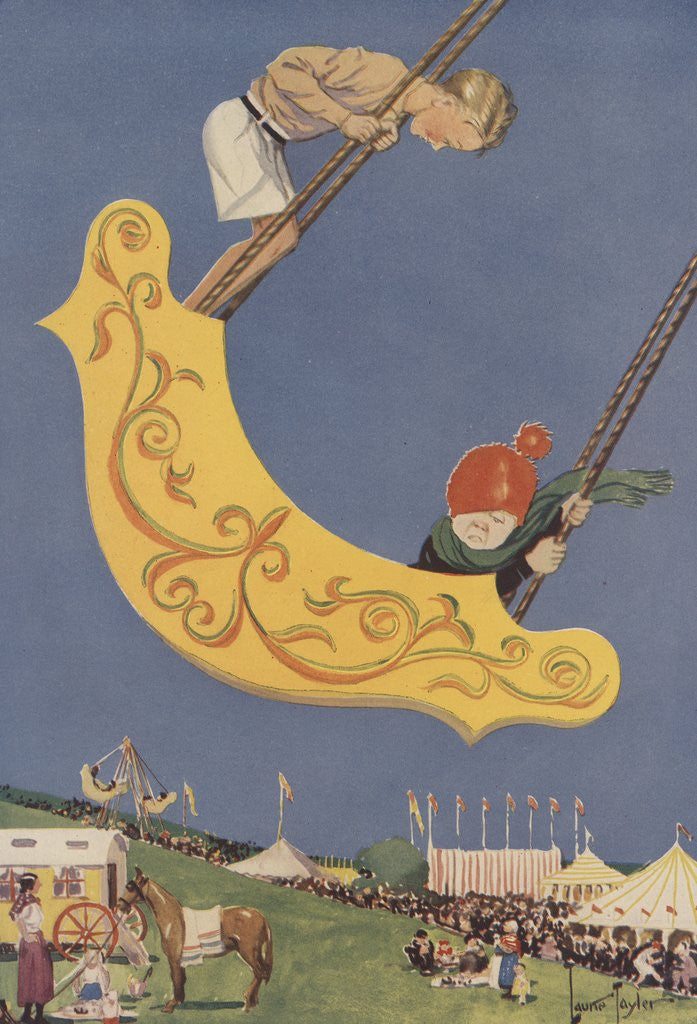 Detail of Children on circus swing by Anonymous