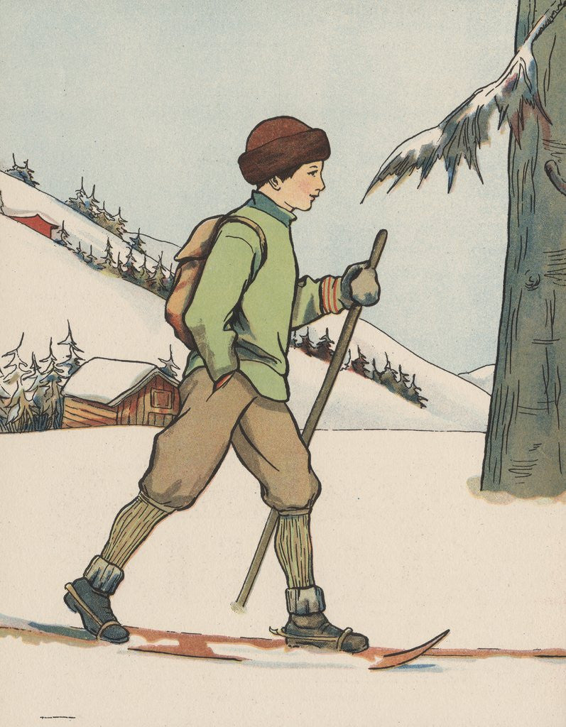 Detail of Boy cross-country skiing by Anonymous