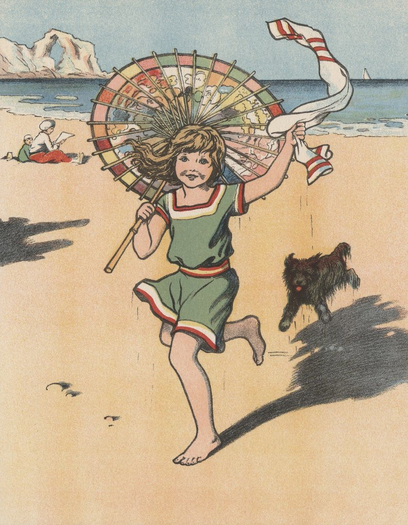 Detail of Girl running on beach by Anonymous