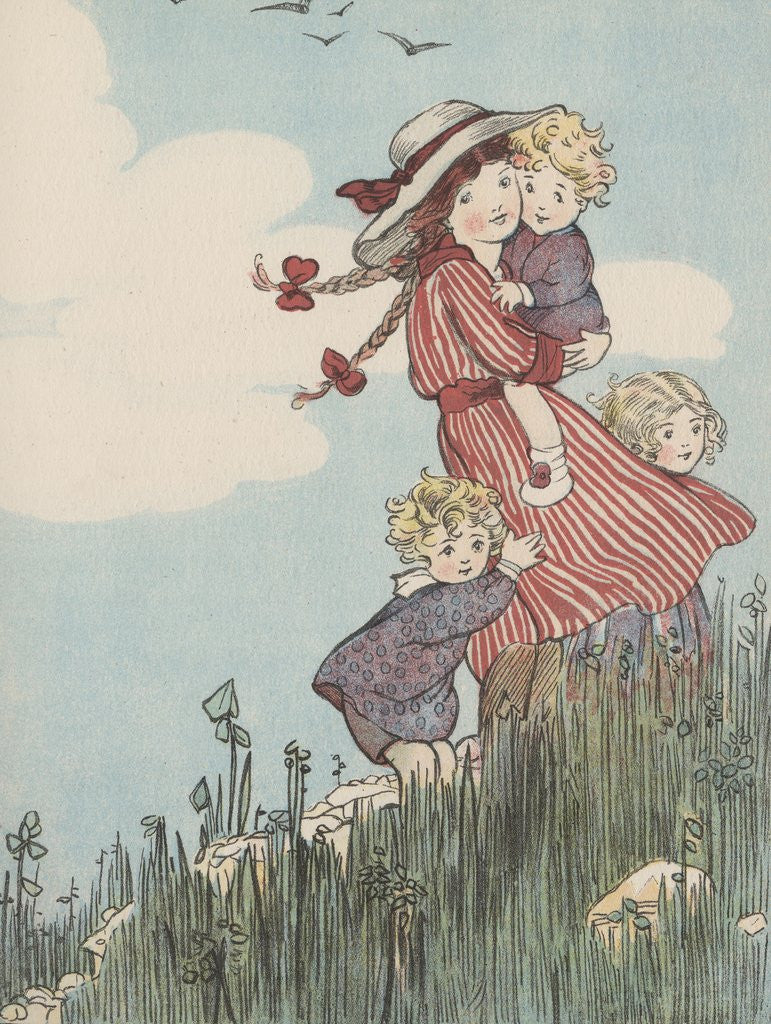 Detail of Children standing on hill by Anonymous