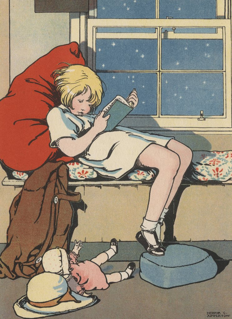 Detail of Girl reading book by Anonymous