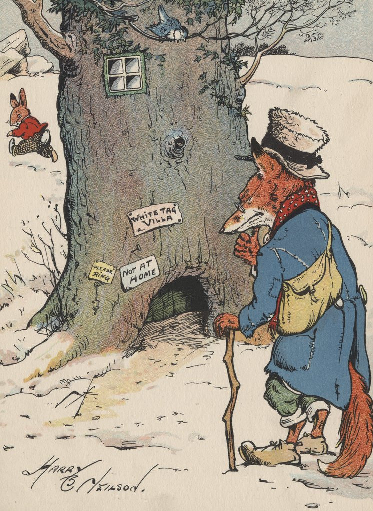 Detail of Rabbit hiding from fox visitor by Anonymous