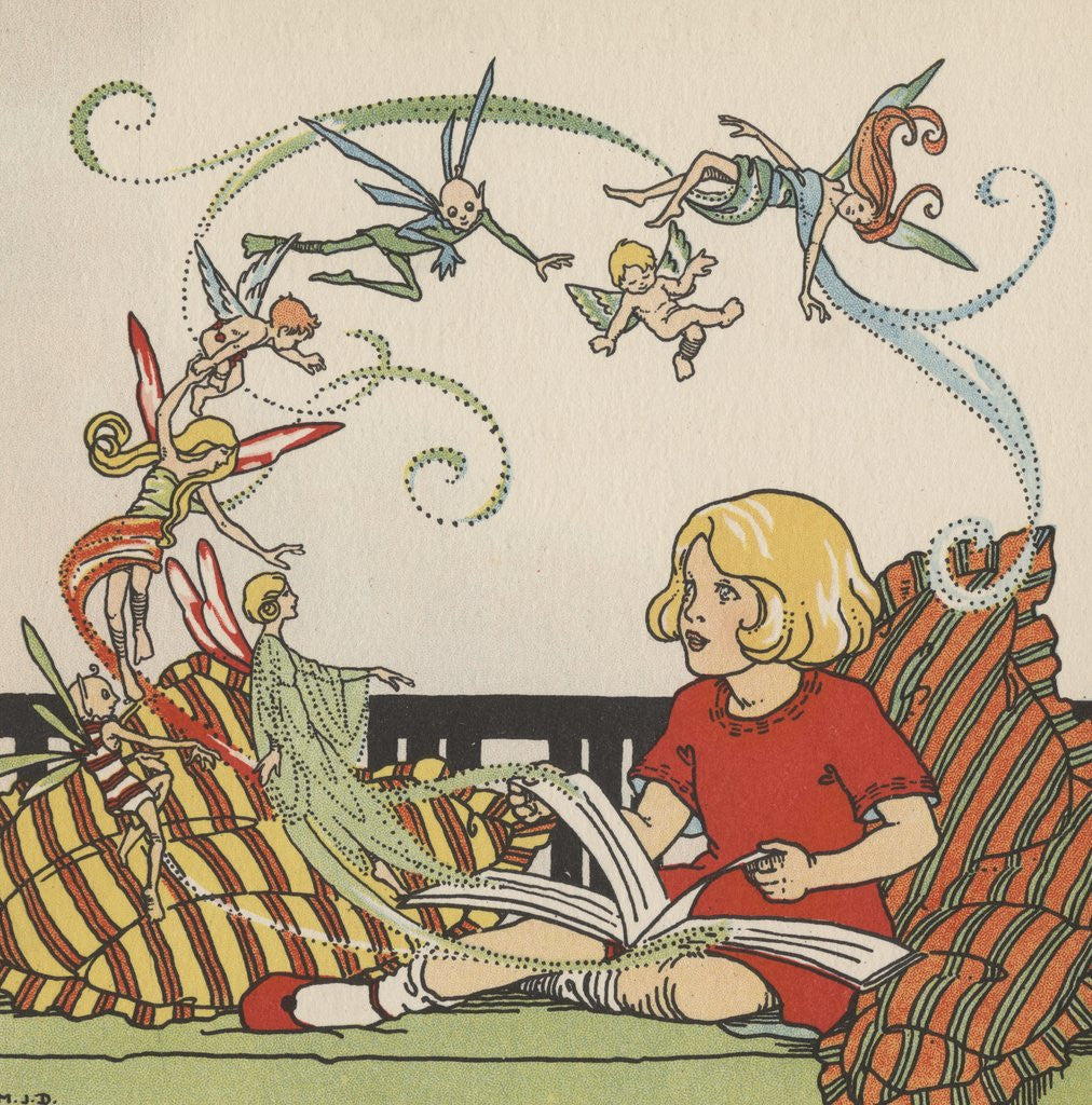 Detail of Girl reading book on fairies by Anonymous