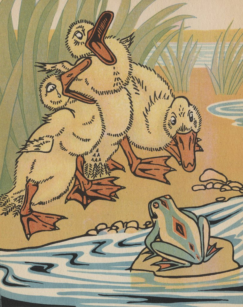 Detail of Ducklings and frog by Anonymous