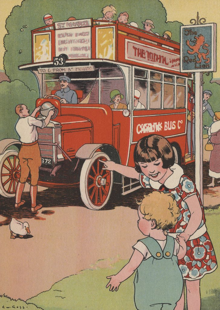 Detail of Man putting gas into double-decker bus by Corbis