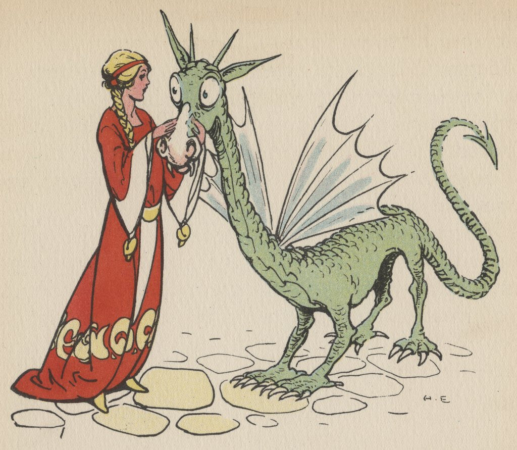 Detail of Princess with friendly dragon by Anonymous