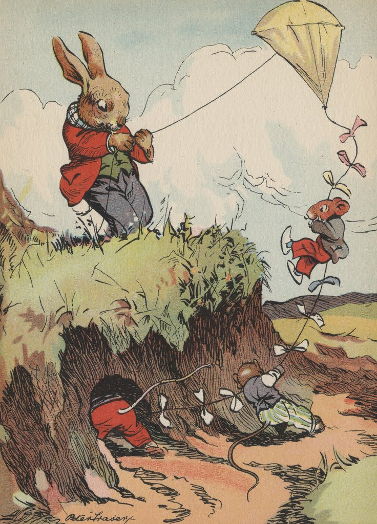 Detail of Rabbit and mice flying kite by Anonymous