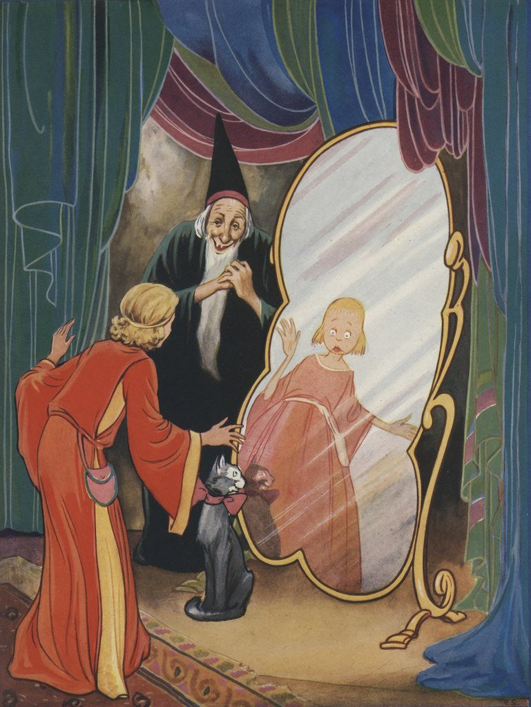 Detail of Wizard showing girl her changed reflection by Anonymous