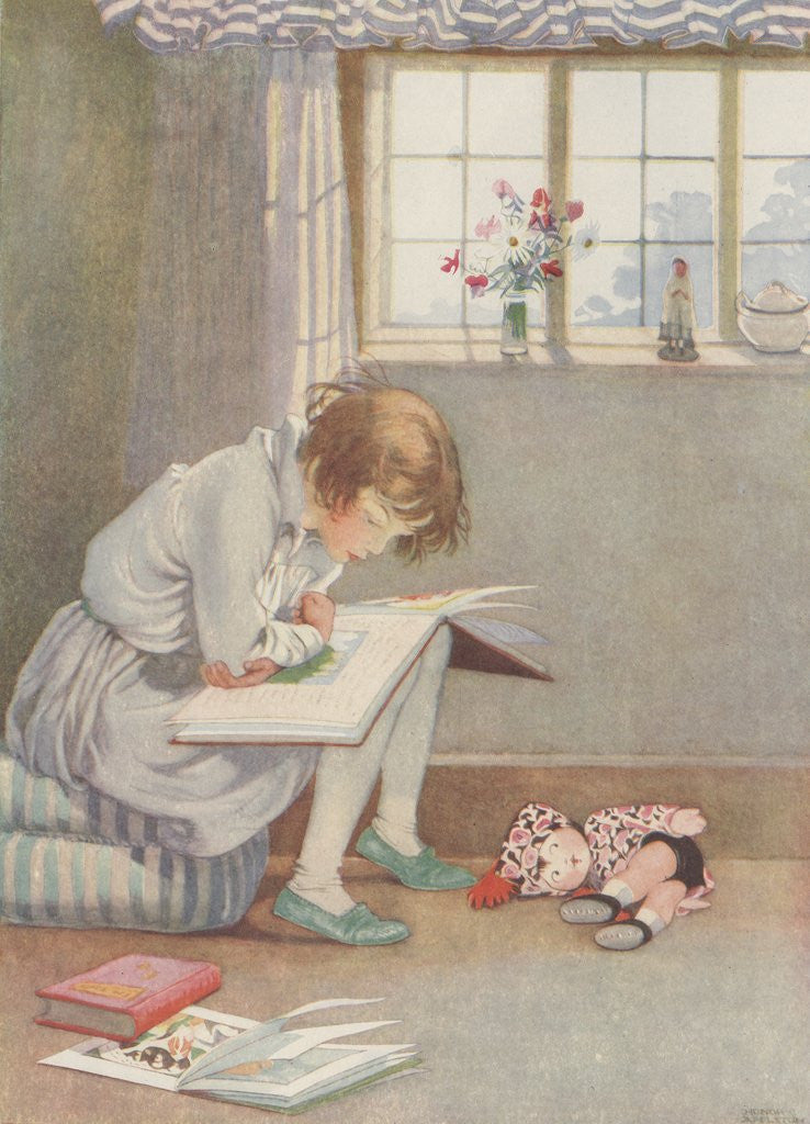 Detail of Girl reading book by Anonymous