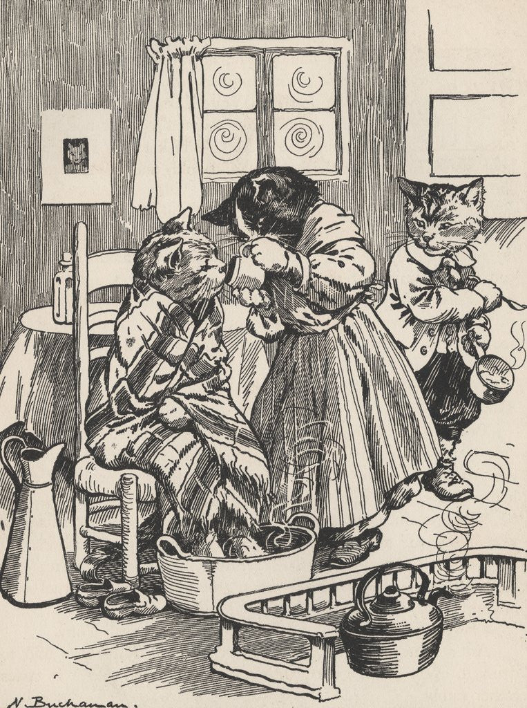 Detail of Sick cat being fed gruel by Anonymous