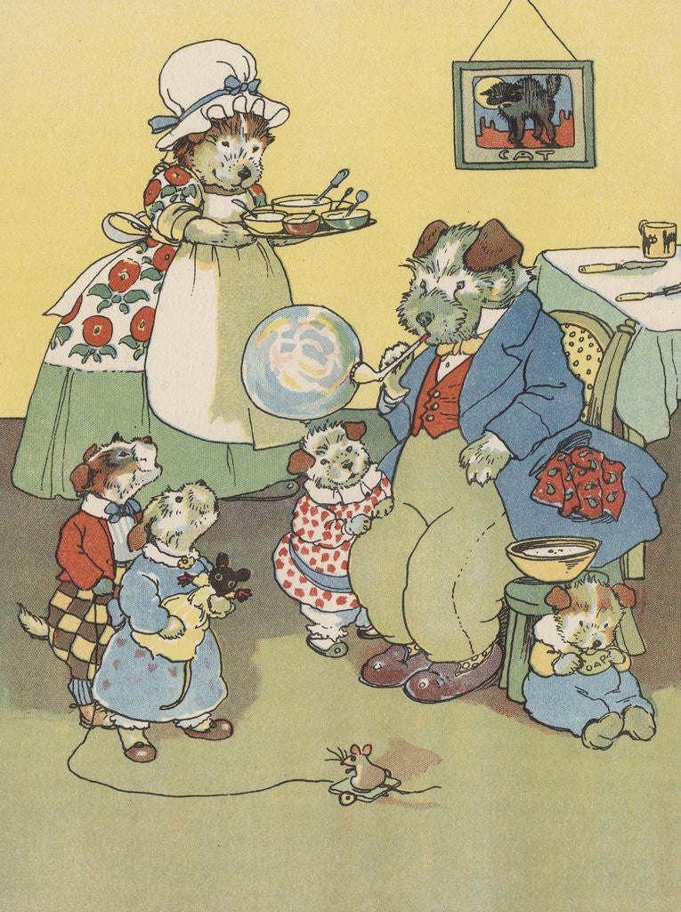 Detail of Dog family blowing bubbles by Anonymous