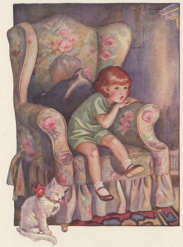 Detail of Girl sitting in armchair by Corbis