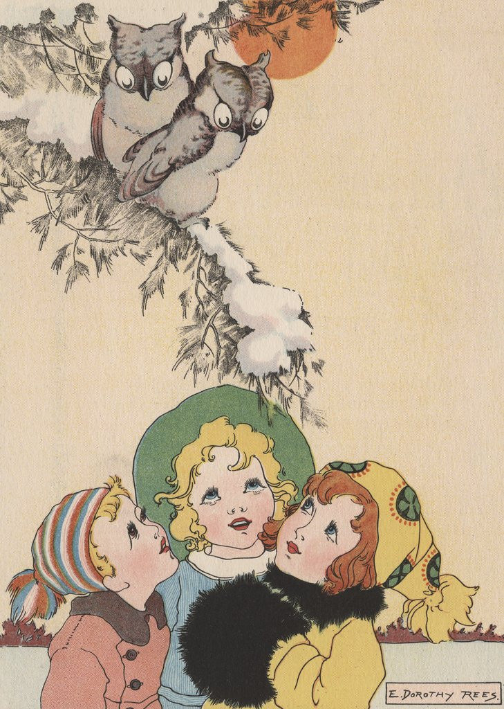 Detail of Children looking at owls by Anonymous
