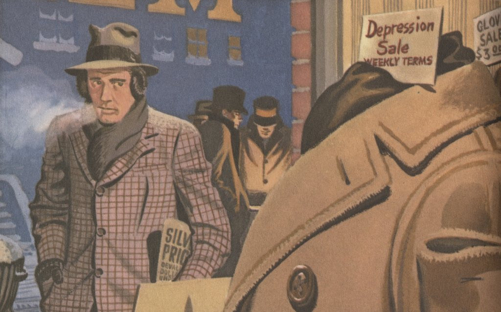 Detail of Man looking at coat for sale during Great Depression by Anonymous