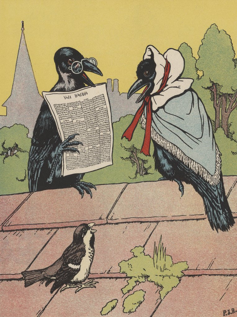 Detail of Crow couple sitting on roof by Anonymous