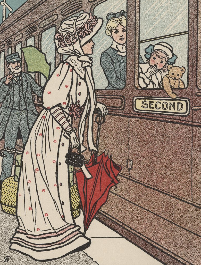 Detail of Mother saying goodbye to toddler on train by Anonymous