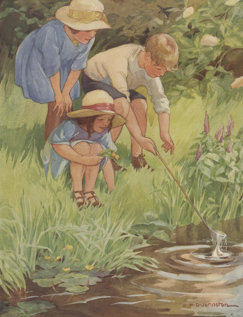 Detail of Children playing near water's edge by Anonymous